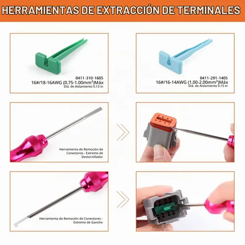 Vista 7 de Kit de 504 piezas de conectores Deutsch con herramienta de engarce, conectores DT de 2/3/4/6/8/12 pines con herramienta de extracción, contactos