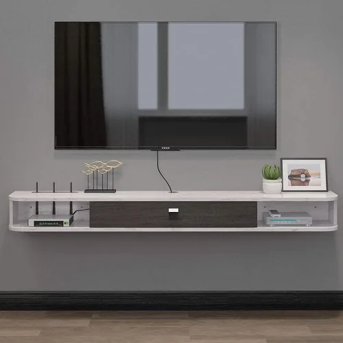 Vista 2 de Pmnianhua Consola de TV flotante, consola multimedia montada en la pared de 55 pulgadas, mueble de TV flotante, soporte de TV flotante moderno