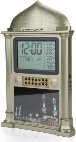 Vista 9 de Reloj despertador islámico de alta calidad, reloj despertador automático de plástico musulmán Azan oración calendario digital con pantalla de hora