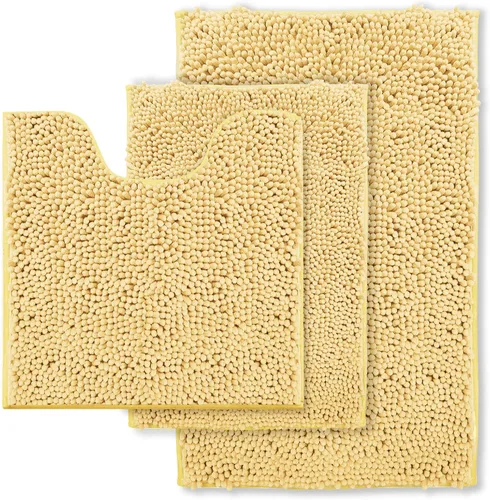 Vista 22 de Juego de 3 alfombras de baño antideslizantes de 3 piezas, alfombra de baño ultra suave, alfombra de baño absorbente y peluda, juego perfecto