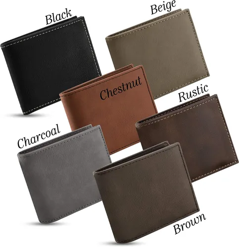 Vista 2 de Carteras personalizadas para hombres, 6 colores y 19 opciones de fuente, billetera de cuero grabada personalizada, regalos para el marido, regalos