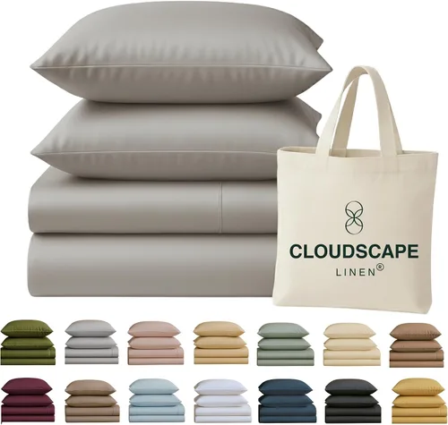 Vista 29 de Cloud Scape Linen - Juego de sábanas de 100% algodón egipcio, tamaño individual, juego de ropa de cama de lujo de 3 piezas, 400 hilos, calidad