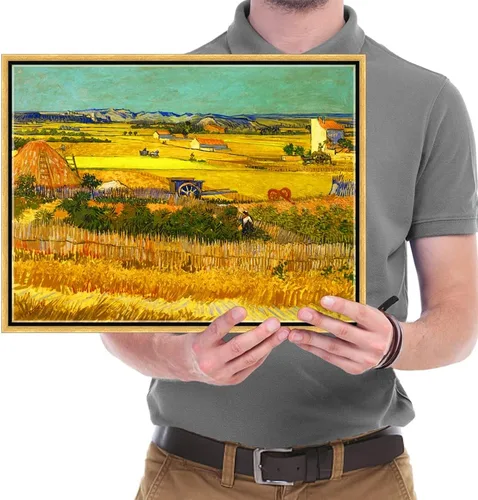 Vista 6 de Wieco Art Arte de pared enmarcado de la cosecha en La Crau con Mont Majour por Van Gogh pinturas al óleo Reproducción impresiones abstractas