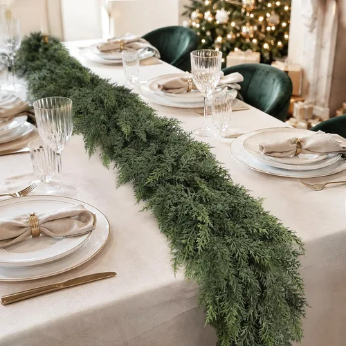 Vista 4 de Guirnalda de cedro de Navidad de 9 pies, decoraciones navideñas de Verde