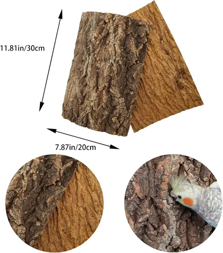 Vista 6 de Paquete de 2 perchas de corcho 100% natural de 12 x 8 pulgadas, tablas de asiento de corcho para pájaros, accesorios de decoración de corteza