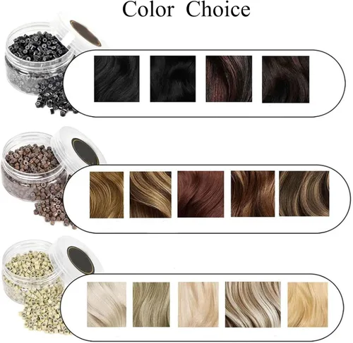 Vista 3 de 500 anillos de silicona con microeslabones de 0.197 in para extensiones de cabello, herramientas de microenlaces de aluminio para extensiones