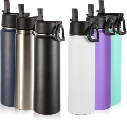 Vista 39 de Volhoply Botella de agua aislada de 24 onzas con tapa con popote, botellas deportivas de boca ancha de acero inoxidable con asa, tazas de vacío