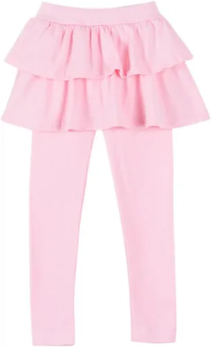 Vista 2 de Leggings sin pies para niñas pequeñas con minifalda con volantes, falda elástica de algodón