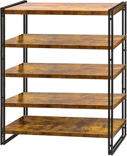 Vista 7 de Estantería industrial de madera rústica y metal de 3 niveles (gris oscuro, 3 niveles)