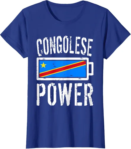 Vista 10 de Camiseta de batería de energía congoleña con bandera de República Democrática del Congo, Negro, S