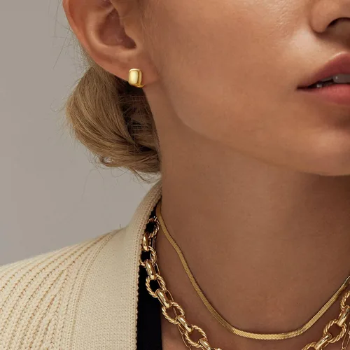Vista 3 de FANZE 3Pairs 14K Gold Plated Earrings Set, Hoop Earrings, Dangle Huggie Earrings Lightweight, Jewelry Gift Women Girls