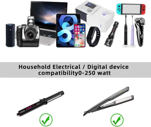Vista 3 de Convertidor de viaje universal de 100 V-220 V, convertidor de voltaje de 250 W con 2 puertos de carga USB y 2 puertos de carga USB-C y 3 enchufes