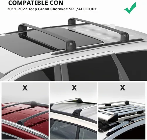 Vista 2 de Barras transversales de portaequipajes de 220 LBS para Grand Cherokee Altitude/SRT/Trackhawk 2011-2022, barras transversales de carga de automóvil