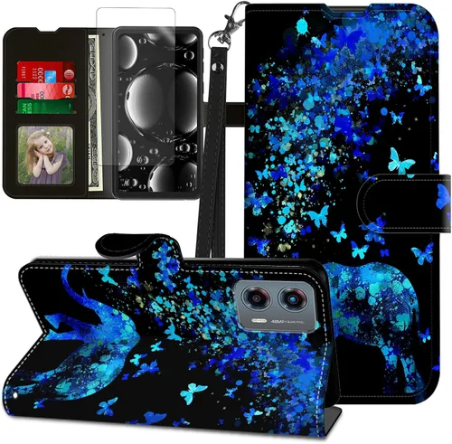 Vista 14 de Funda para Motorola Edge 2022 con protector de pantalla, soporte y tarjetero y correa para la muñeca, funda magnética para Moto Edge 2022 5G UW Lobo