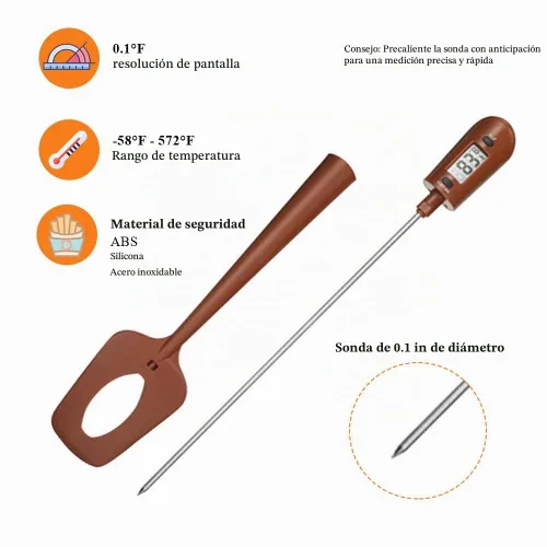 Vista 4 de Termómetro digital LCD HUOZHI para dulces con espátula, termómetro de lectura instantánea para carne y dulces, lector de temperatura y agitador todo