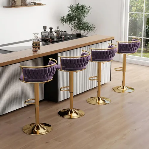 Vista 49 de Juego de 2 taburetes de bar giratorios de 360°, silla de bar de terciopelo ajustable a altura de mostrador moderna, taburete de metal plateado