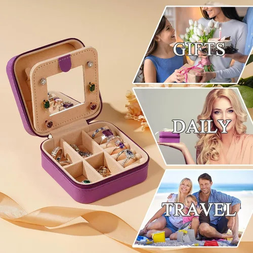 Vista 7 de Parima Regalos de Navidad para mamá, pequeño joyero de viaje, joyero de viaje con espejo para collar, aretes, anillos, organizador Regalos