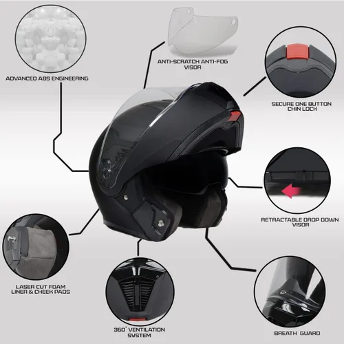 Vista 2 de Milwaukee Helmets MPH9812DOT - Casco modular de motocicleta con visera abatible, color negro plano, pequeño