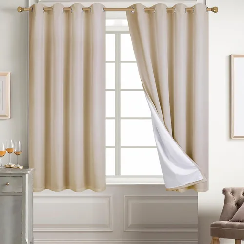 Vista 97 de Diraysid Cortinas 100% opacas de lino beige para dormitorio, con ojales, aislamiento térmico, cortinas de oscurecimiento de habitación