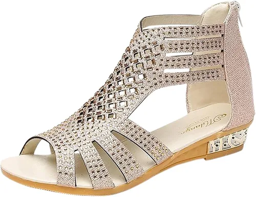 Vista 6 de NOLDARES Sandalias casuales de moda para mujer, sandalias de cuña con cremallera y puntera abierta
