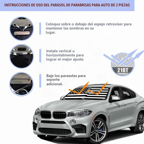 Vista 4 de Ziciner 2 parasoles para parabrisas de automóvil, bloqueador de calor solar y rayos UV, protector plegable de 28 x 31 pulgadas, accesorios Bandera