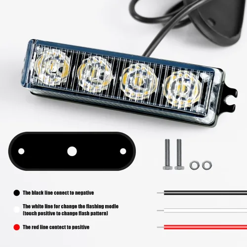 Vista 5 de FXC - 2 luces estroboscópicas intermitentes con 4 LED para montaje en superficie, para camión, automóvil, vehículo, luz de rejilla LED, baliza