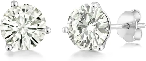 Vista 73 de Gem Stone King Aretes de oro de 14 quilates, 0.236 in, piedra natal redonda, Martini, 3 puntas, aretes de oro para mujer