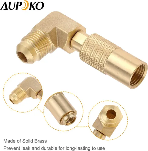 Vista 5 de Aupoko Adaptador de codo de propano para Blackstone, conector de gas RV de latón, manguera de conversión de tanque de baja presión macho de 3/8