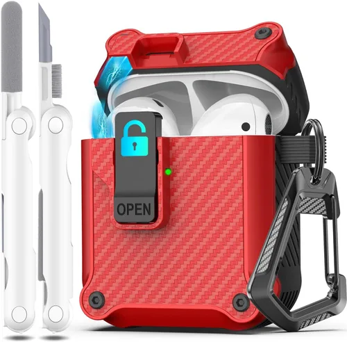 Vista 45 de R-fun Funda de carga compatible con AirPods de 2ª generación 2019, 1ª generación 2016, protección completa contra caídas, tapa desplegable
