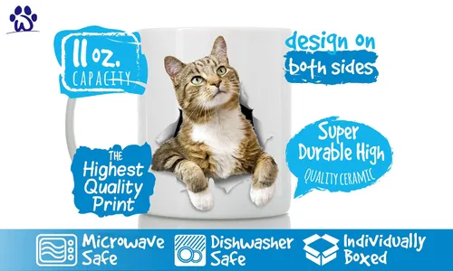 Vista 3 de Winston & Bear - Taza de café de cerámica con diseño de gato tabby pensativo - Regalo para amantes de los gatos - Perfecto para cumpleaños