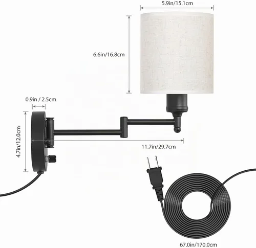 Vista 5 de CADUKE Juego de 2 apliques de pared enchufables, lámparas de pared con brazo oscilante Moderno, Accesorios de iluminación de pared para Lino