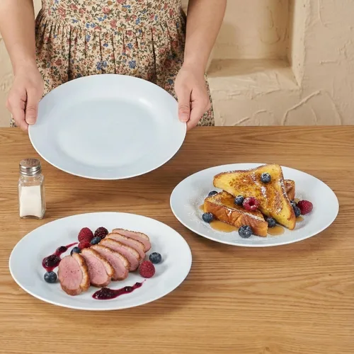 Vista 4 de Juego de 4 platos redondos de 10.5 pulgadas, platos de cerámica blanca para cena, ensalada, aperitivo y postre, microondas, vajilla apta