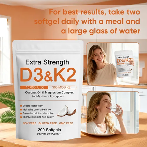 Vista 6 de Vitamina D3 K2 Complejo de Magnesio, Fuerza Extra D3 & K2 con Triple Magnesio en Cápsulas Blandas, D3 + K2 (Mk-7) Apoyo para Huesos e Inmunidad