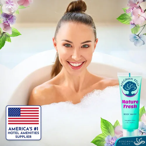 Vista 5 de BERGMAN KELLY Gel de baño de tamaño viaje (1 onza líquida, 100 unidades, Nature Fresh), deleita a tus invitados con un gel de baño refrescante