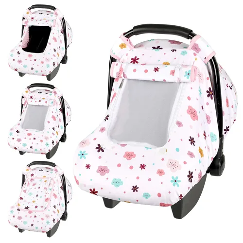 Vista 18 de Funda para asiento de auto Pea Pod para bebé, capota para asiento de auto infantil para recién nacidos con 2 capas de ventanas de tela de malla