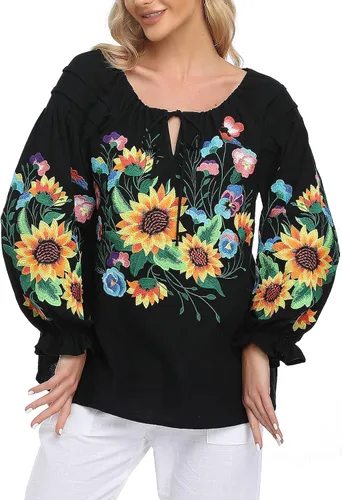 Vista 5 de YZXDORWJ Falda casual para mujer, blusa campesina mexicana bohemia, talla grande, talla XXL