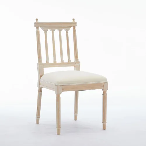 Vista 3 de French Style Solid Wood Frame Linen Fabric Rattan Back Dining Chairs, Table & Chair Sets, Set of 2 for Dining Room, Kitchen, Living Room, Bedroom