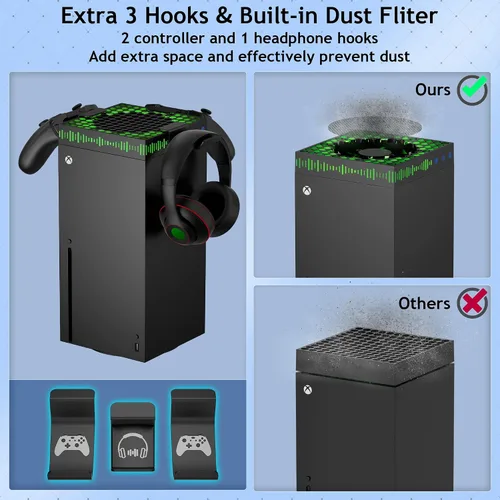 Vista 6 de Narati Ventilador de refrigeración para tira de luz Xbox Series X RGB y 3 ganchos desmontables, sistema de enfriamiento de ventilador superior 4