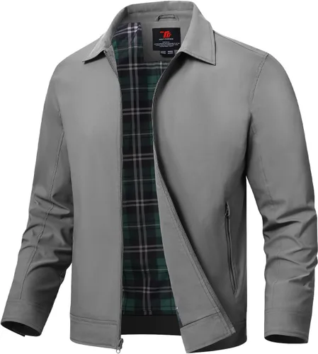 Vista 11 de TBMPOY Chaquetas ligeras para hombre, cortavientos ligeros, con cremallera completa, casual, para trabajo, golf, negocios, otoño, abrigo