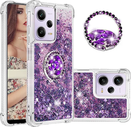 Vista 9 de CCSmall Funda transparente con purpurina para Xiaomi Redmi Note 12 Pro 5G, cubierta brillante de arena movediza líquida con soporte de anillo de Con
