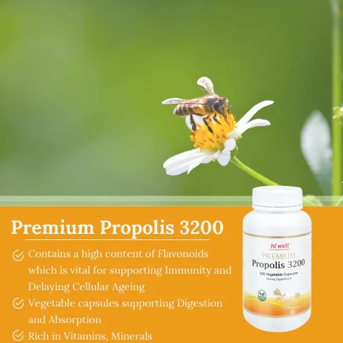 Vista 3 de (3 unidades) Hi Well Premium Propolis 3200 Flavonoid 96mg 250VegeCápsulas