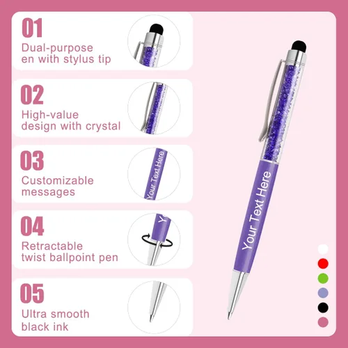 Vista 4 de Bolígrafos personalizados con nombre y texto, bolígrafos de diamantes de cristal personalizados a granel, 10 bolígrafos, regalos para mujeres
