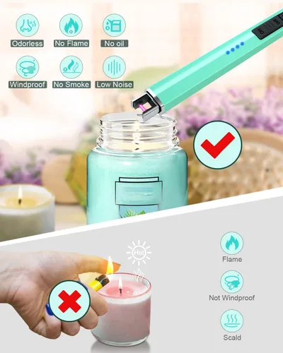 Vista 10 de Encendedor eléctrico recargable de velas de plasma de arco, sin llama, resistente al viento, encendedor USB, protección de seguridad múltiple
