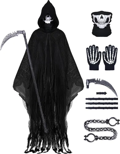 Vista 9 de Disfraz de la parca, capa con capucha de Halloween, disfraces de cosplay de Halloween para adultos