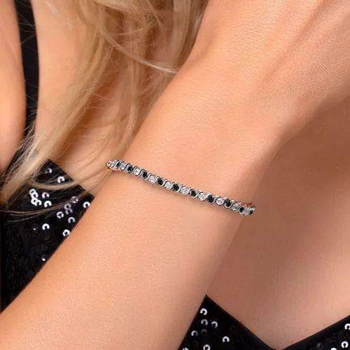 Vista 4 de Gem Stone King Pulsera de tenis chapada en oro con circonita cúbica Negro