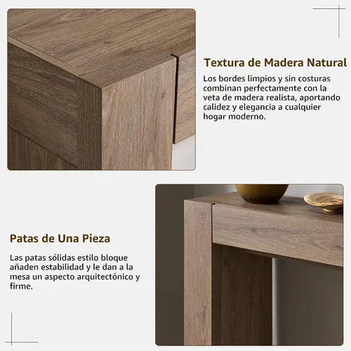 Vista 5 de OKD Moderna mesa consola de entrada, mesa de sofá con cajones, mesa de pasillo de 63 pulgadas de largo detrás del sofá, diseño de madera gruesa