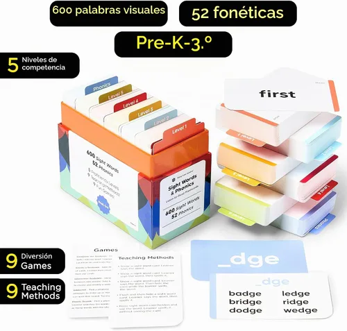 Vista 3 de Tarjetas flash galardonadas para aprender a leer, 652 palabras visuales y fonética para preescolar a tercer grado, palabras CVC, mezclas, sonidos
