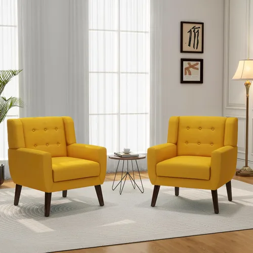 Vista 31 de Accent Chair Set of 1, Comfy Reading Armchair, Beige Linen Blend, Tufted Button Backrest, Solid Wood Frame, Upholstered Club Single Sofa Chairs