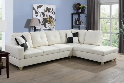 Vista 21 de A Ainehome Juego de sofá de sala de estar, 2 piezas, sofá seccional en forma de L, sofá de piel sintética con diván para sala de A-Negro