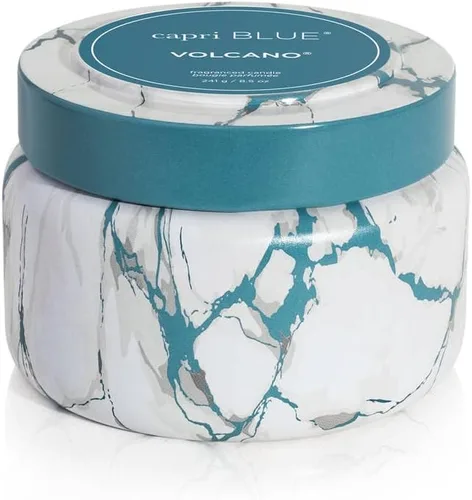 Vista 12 de Capri Blue Velas de Viaje en Lata con Estampado de Mármol Moderno - Velas Decorativas de Lujo Perfumadas para el Hogar - Mezcla de Cera de Soja